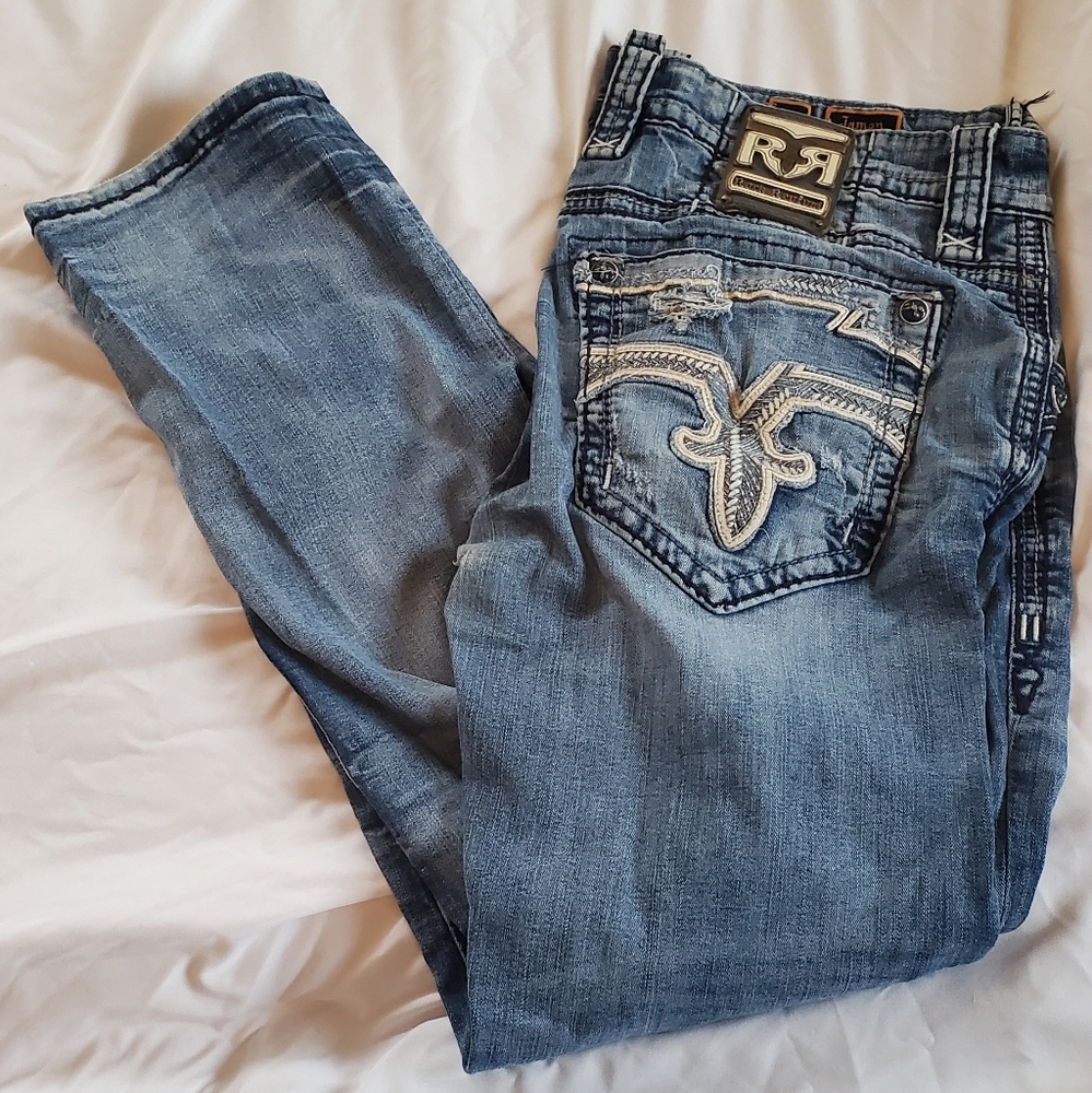 Rock Revival Jamon Men’s Distressed Slim Straight Jeans, Sz 36